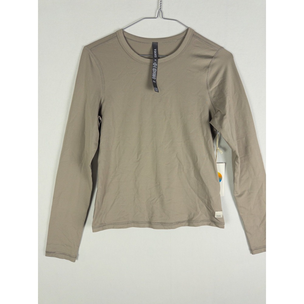NWT Vuori Lux Crew Long Sleeve Tee Womens XS Pebble Tan Athleisure Performance